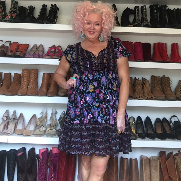 Lyrebird Bloom Crepe Babydoll Dress w Buttons