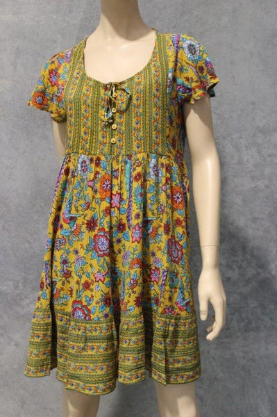 Lyrebird Bloom Crepe Babydoll Dress w Buttons