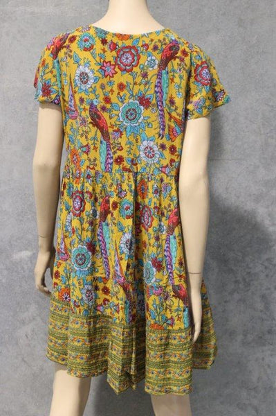 Lyrebird Bloom Crepe Babydoll Dress w Buttons