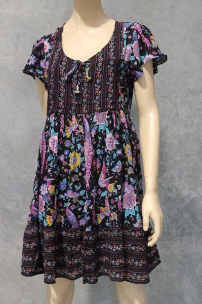Lyrebird Bloom Crepe Babydoll Dress w Buttons