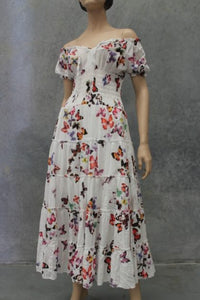 Butterfly Print Cotton Gypsy Dress