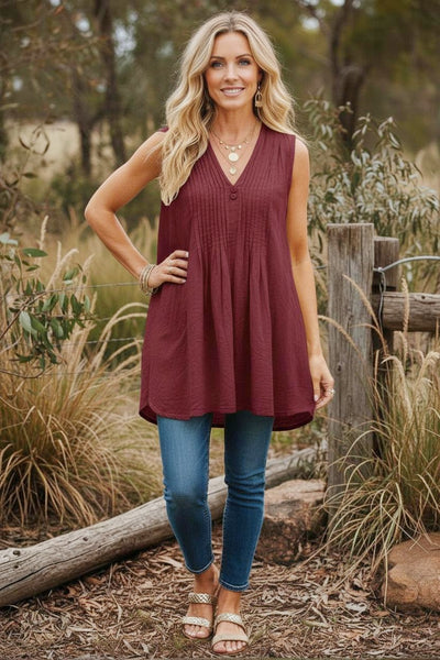 54016016 S-Hills 6016 Sleeveless Cotton Pintucked Blouse KNA