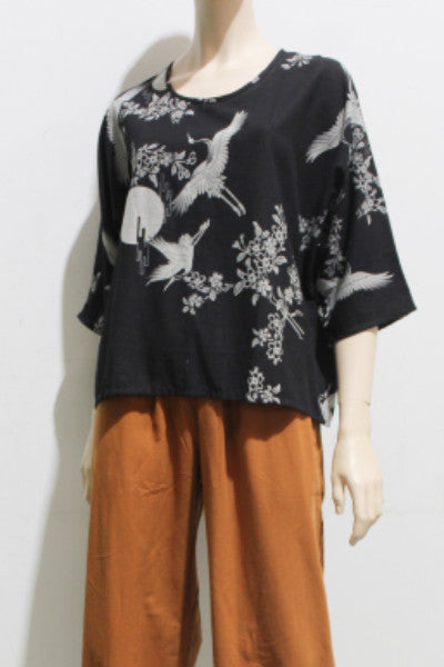 Koi Print Cotton Dolman Blouse