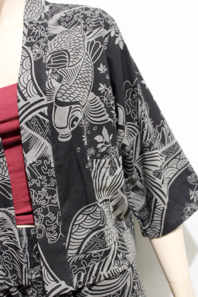 Koi Print Short Cotton Jacket