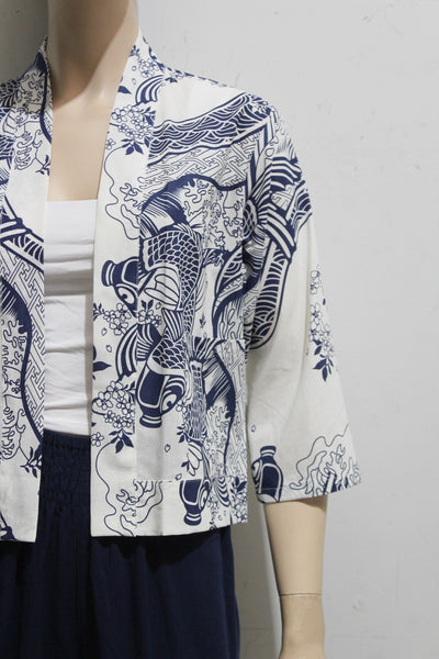Koi Print Short Cotton Jacket