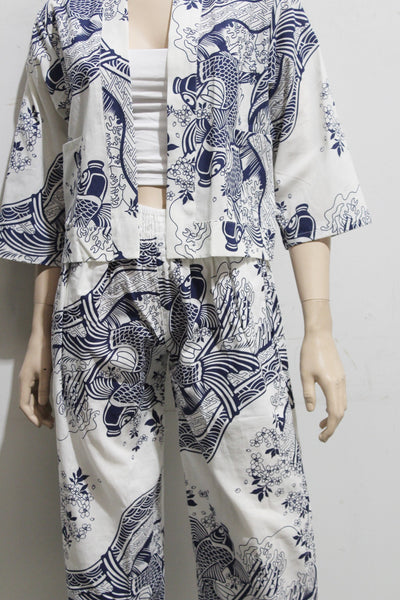 Koi Print Short Cotton Jacket
