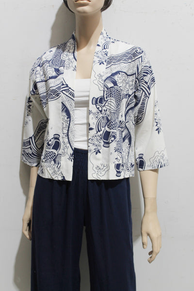 Koi Print Short Cotton Jacket
