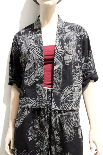 Koi Print Short Cotton Jacket