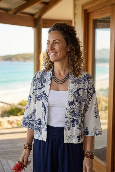 Koi Print Short Cotton Jacket