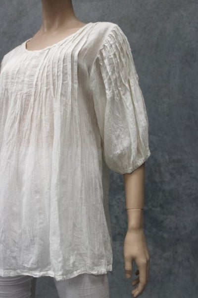 Puff Sleeve Cotton Pintucked Blouse