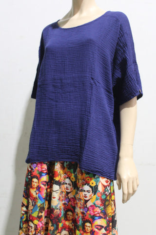 Cotton Cheesecloth Square Top w Button Elbow