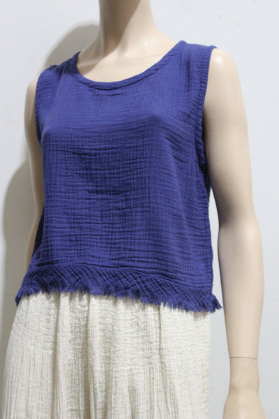 Cotton Cheesecloth Shell Top W Bias Trim