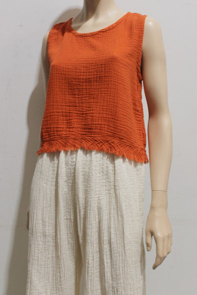 Cotton Cheesecloth Shell Top W Bias Trim