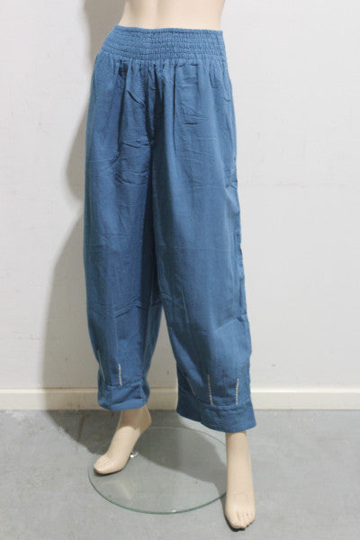 Naturals Cotton Shirred Crop Pant w Top Stitching