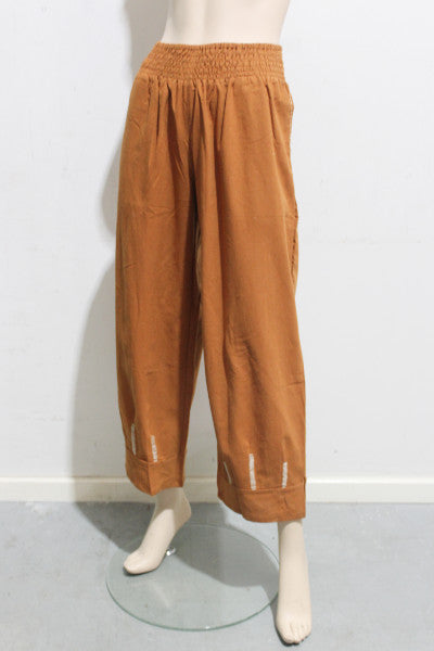 Naturals Cotton Shirred Crop Pant w Top Stitching