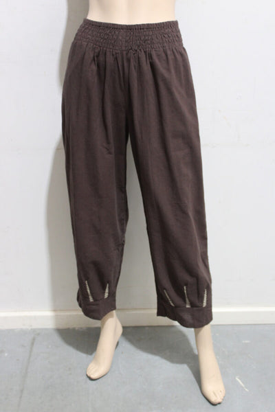 Naturals Cotton Shirred Crop Pant w Top Stitching