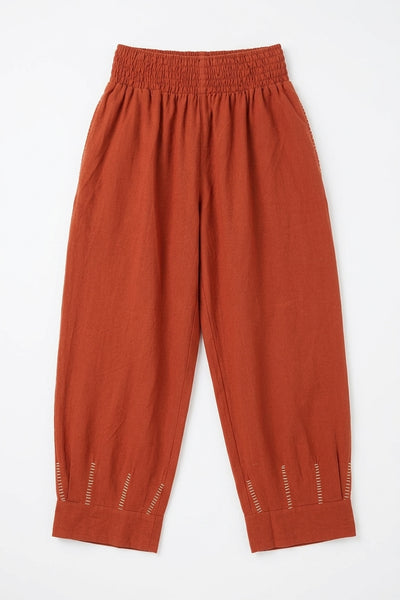 Naturals Cotton Shirred Crop Pant w Top Stitching