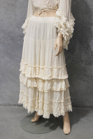Calico Fringe and Ruffle Trim Maxi Skirt