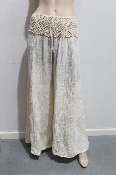 Cheesecloth Crochet Yoke Wide Leg Flares