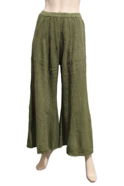 Cheesecloth Shirred Wide Leg Pants
