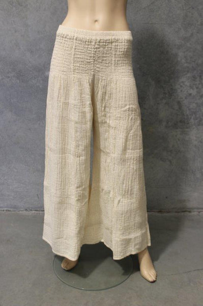 Cheesecloth Shirred Wide Leg Pants