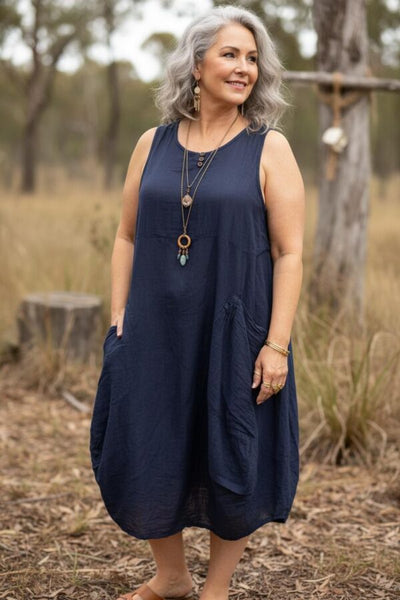 Cotton Balloon Dress W Pockets