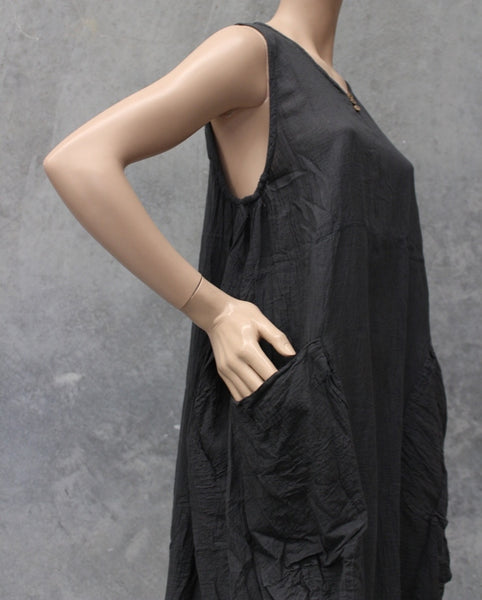 Cotton Balloon Dress W Pockets