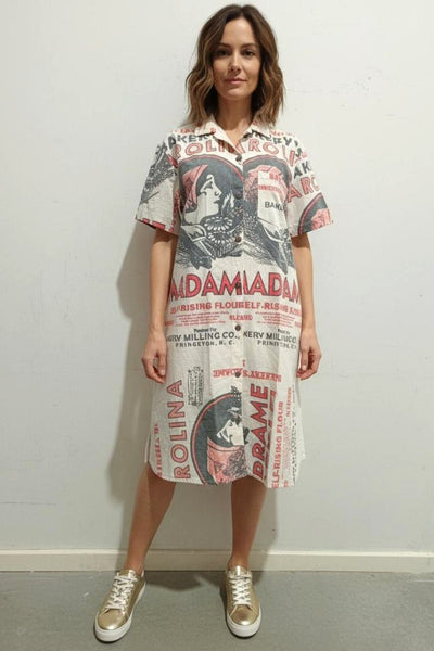 Flour Print Cotton Shirt Dress