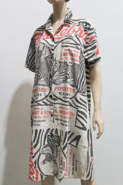 Flour Print Cotton Shirt Dress