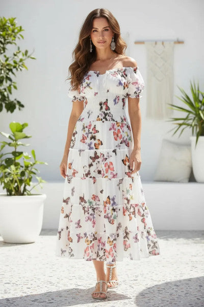 Butterfly Print Cotton Gypsy Dress