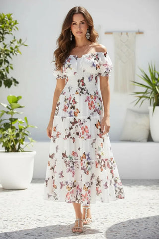 Butterfly Print Cotton Gypsy Dress