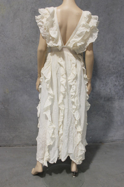Calico Vertical Ruffle Maxi Dress