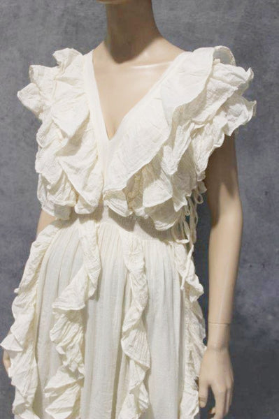 Calico Vertical Ruffle Maxi Dress
