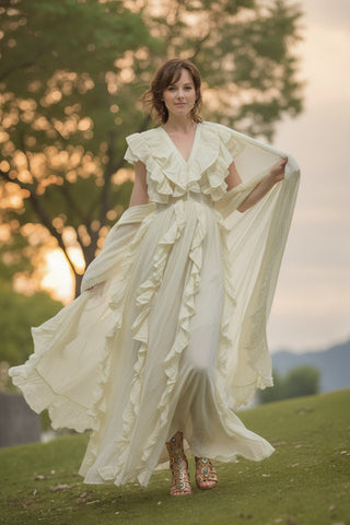 Calico Vertical Ruffle Maxi Dress