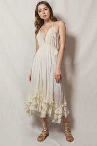 Calico Halter Midi Dress w Bias Ruffles