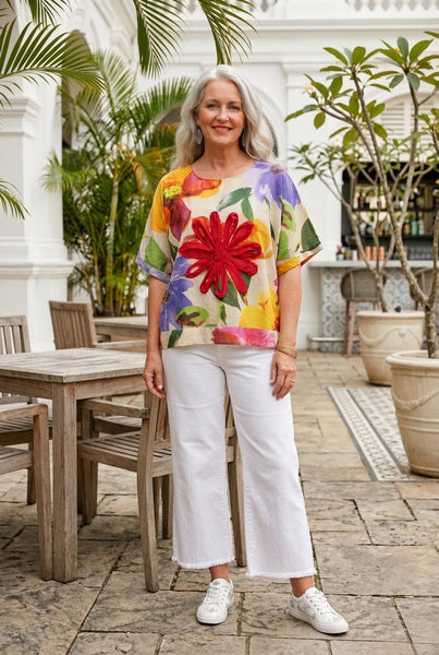 Portofino Cotton Voile Flower Applik Top
