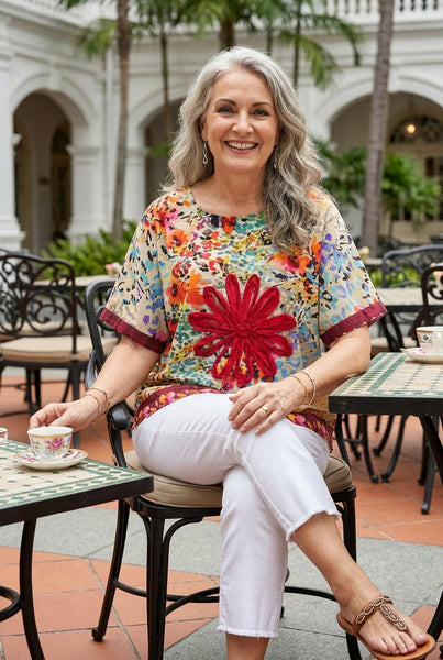 Portofino Cotton Voile Flower Applik Top