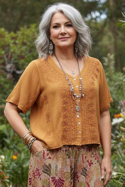 Nineties Crepe Button Top (Short/Waist Length) BACK IN LOTS OF COLOURS