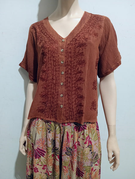 Nineties Crepe Button Top (Short/Waist Length) BACK IN LOTS OF COLOURS