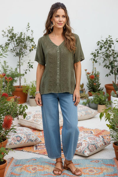 Nineties Crepe Button Top (Longer Hip Length) BACK IN