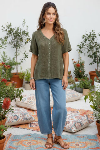 Nineties Crepe Button Top (Longer Hip Length) BACK IN