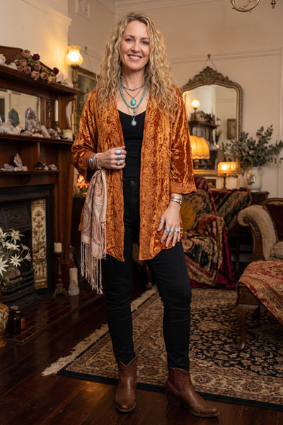 Into The Mystic Velvet Kimono Jacket w Braid Emb