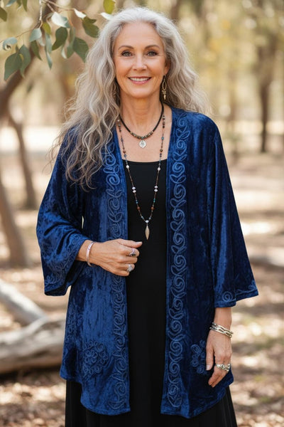 Into The Mystic Velvet Kimono Jacket w Braid Emb