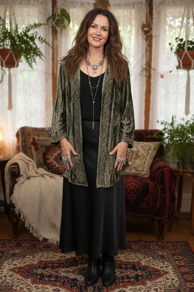Into The Mystic Velvet Kimono Jacket w Braid Emb
