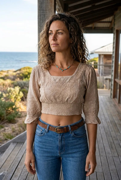 Midriff Embbroidered Peasant Blouse 4034 Style