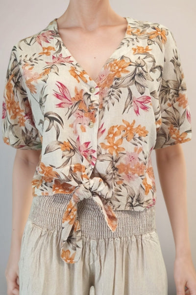 Cottage Crepe Tie Up Top