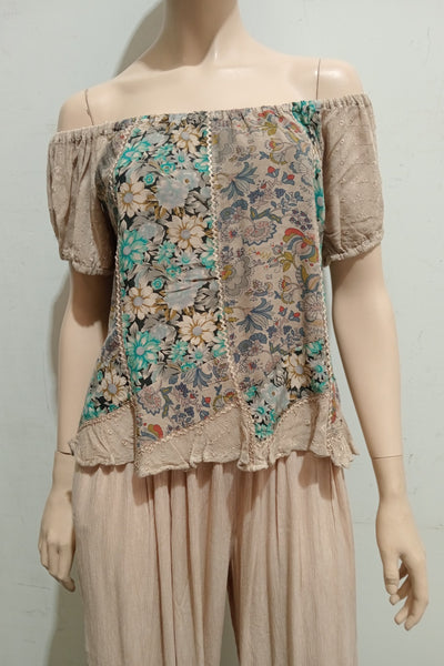 Floral Spliced Romance Off The Shoulder Blouse