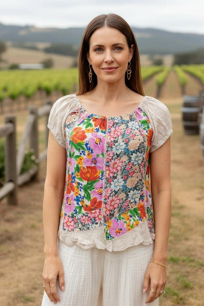 Floral Spliced Romance Off The Shoulder Blouse