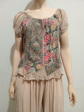 Floral Spliced Romance Off The Shoulder Blouse