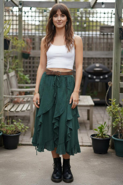 Fluted Bias Layer Ruffle Skirt